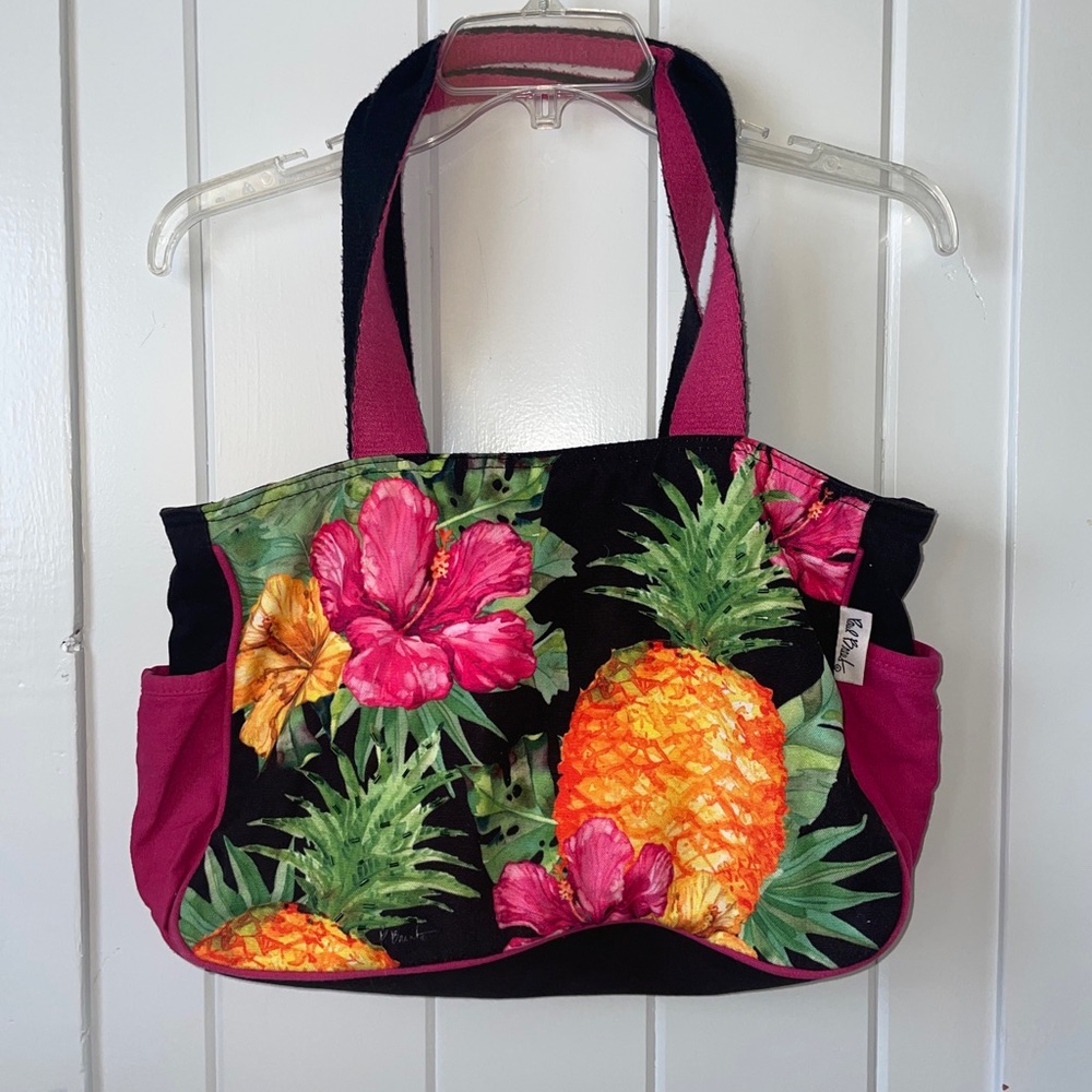 Sun N Sand Paul Brent Hibiscus and Pineapple Medium Tote Bag, 14” x 4” x 10”